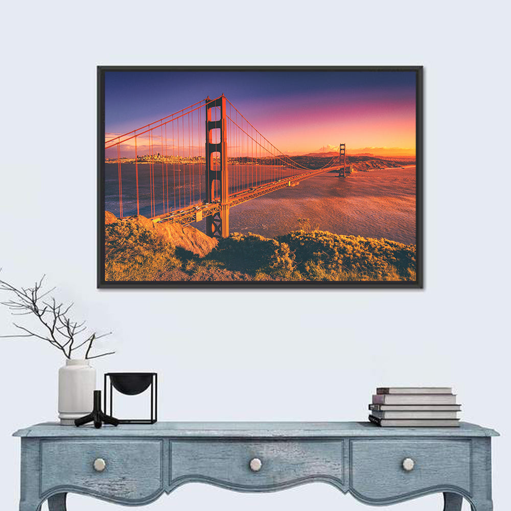 Golden Gate Bridge at Sunset Wall Art in a room, landscape