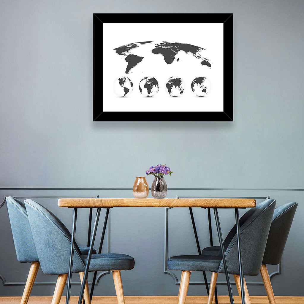Stylized World Map and Globe Icons Wall Art