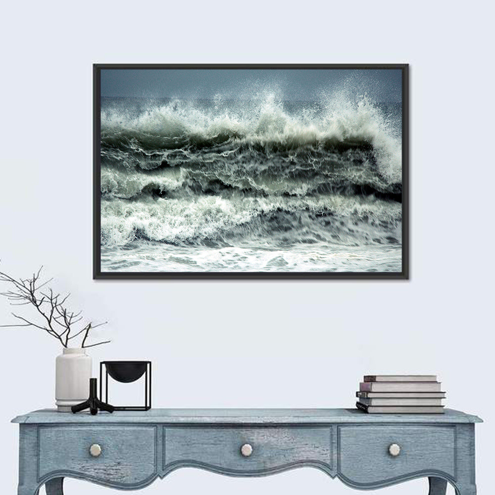 Stormy Coastline Wave Wall Art in a room, landscape