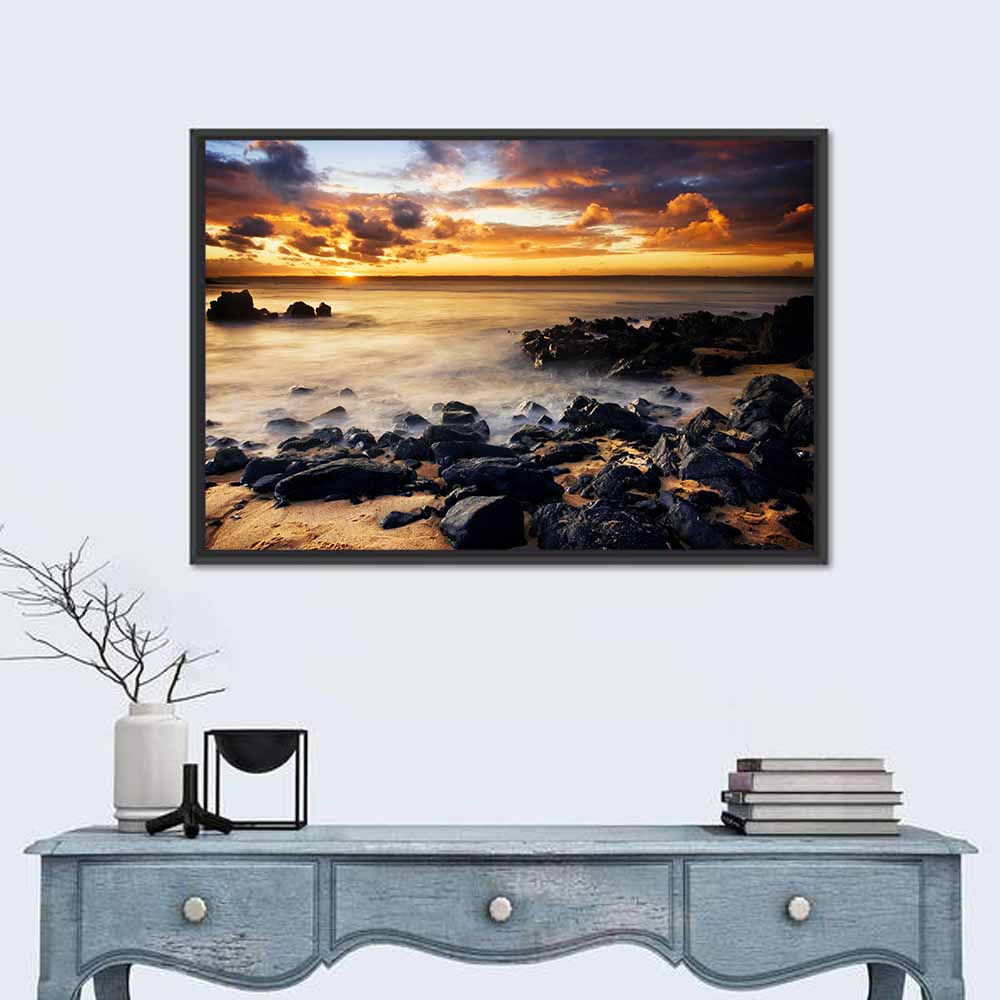 Phillip Island Sunset Silhouettes Wall Art in a room, landscape