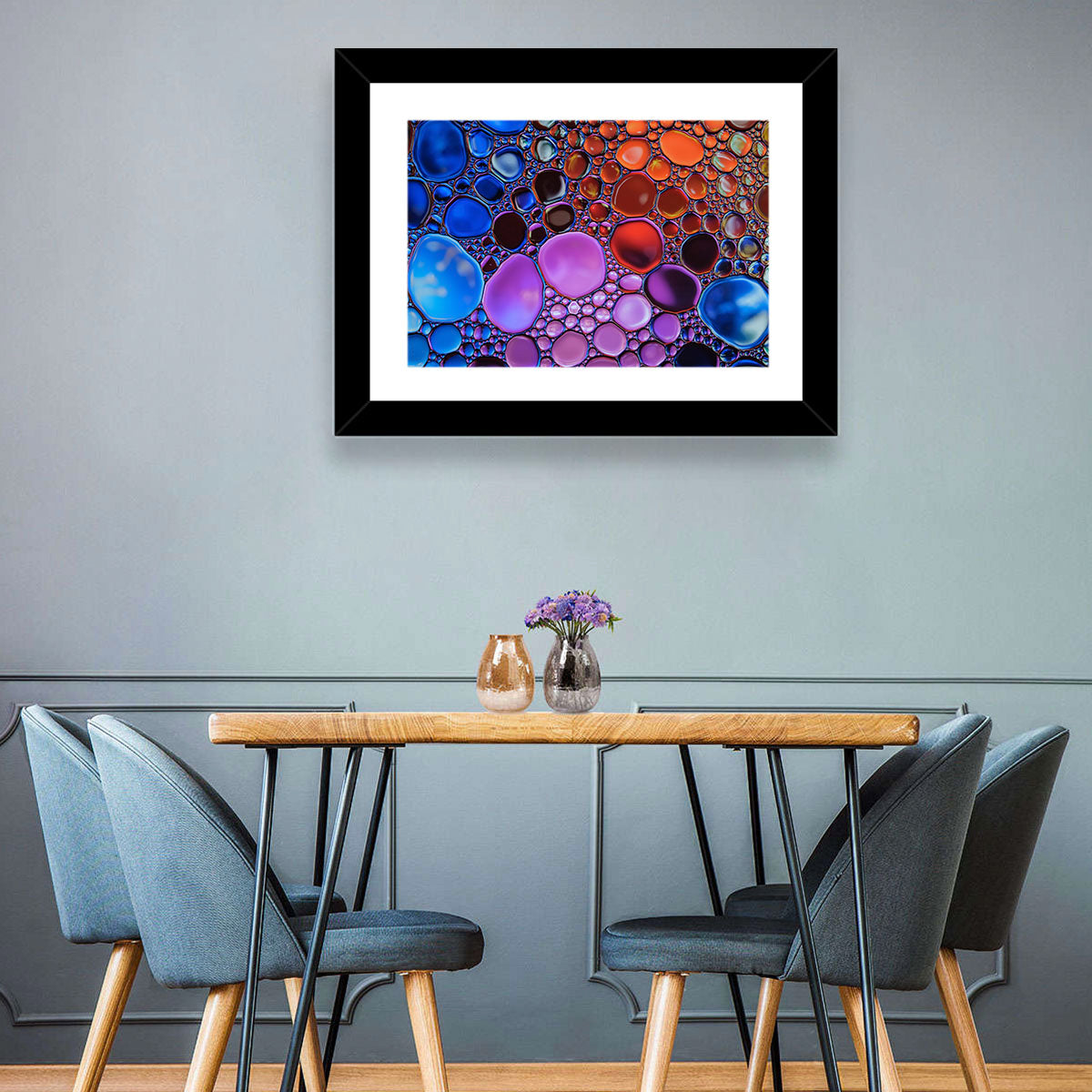 Flowing Bubbles Abstract Wall Art in a room, landscape