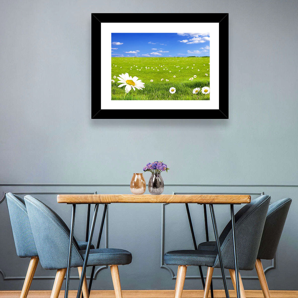 Spring Daisy Meadow Wall Art in a room, landscape