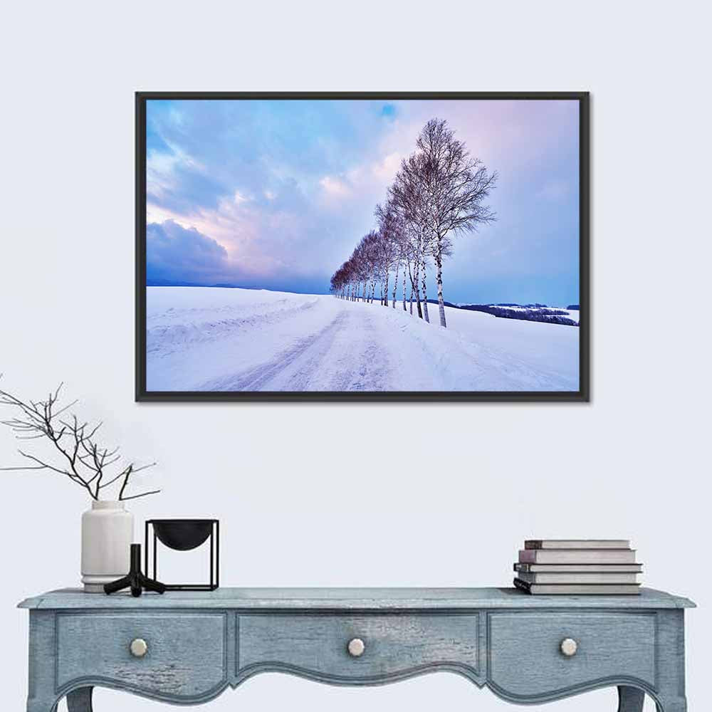 Snowy Birch Road in Hokkaido Wall Art