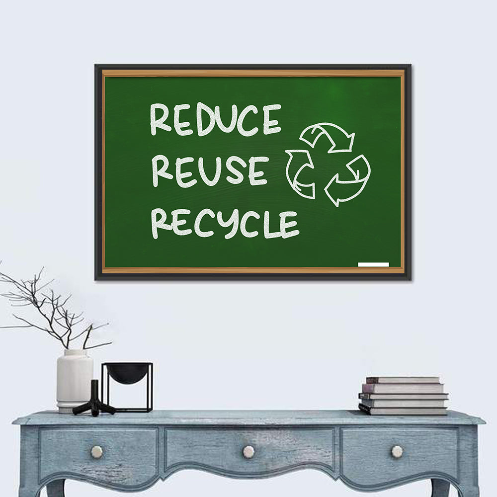 Reduce Reuse Recycle Chalkboard Wall Art in a room, landscape
