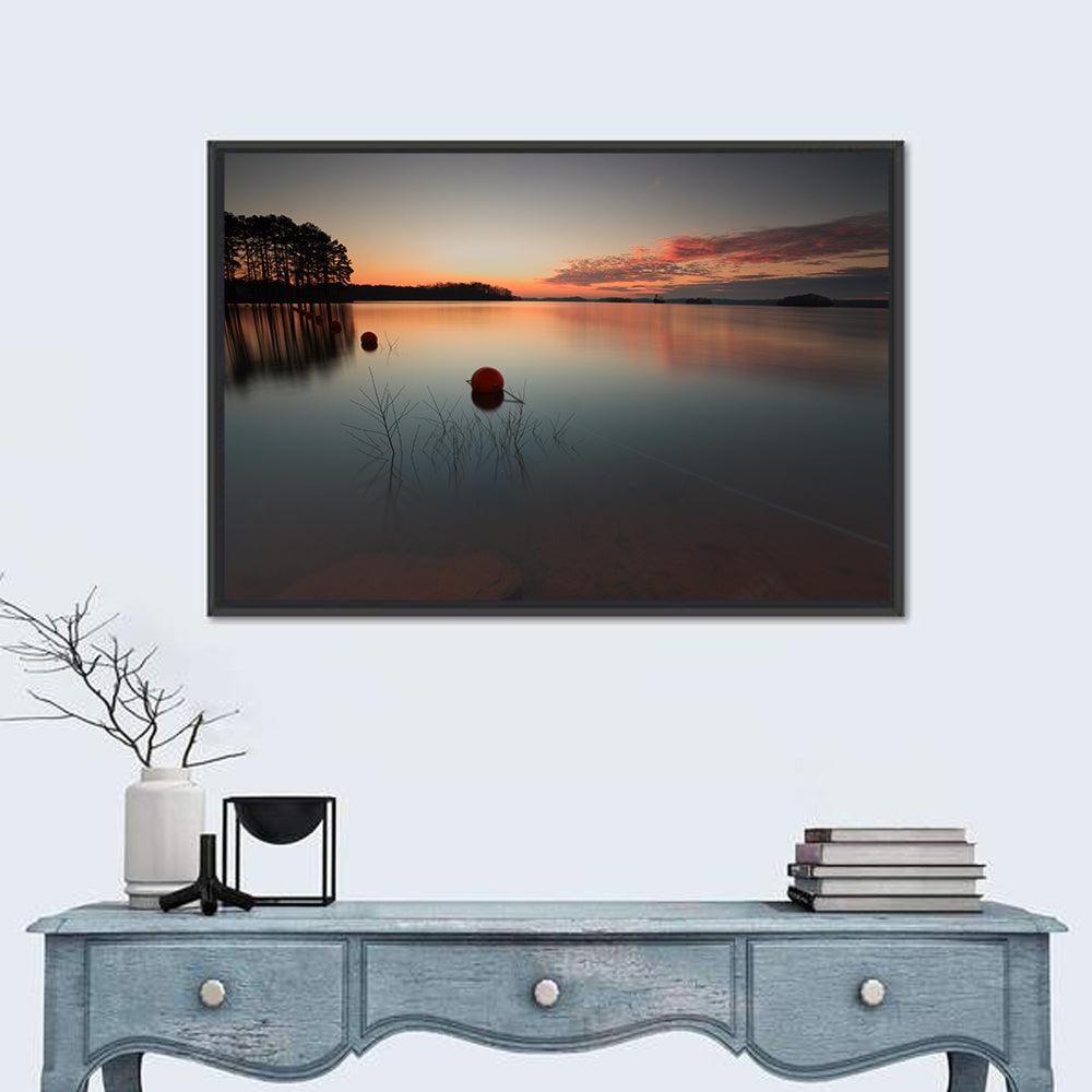 Lake Lanier Buoys at Sunset Wall Art in a room, landscape