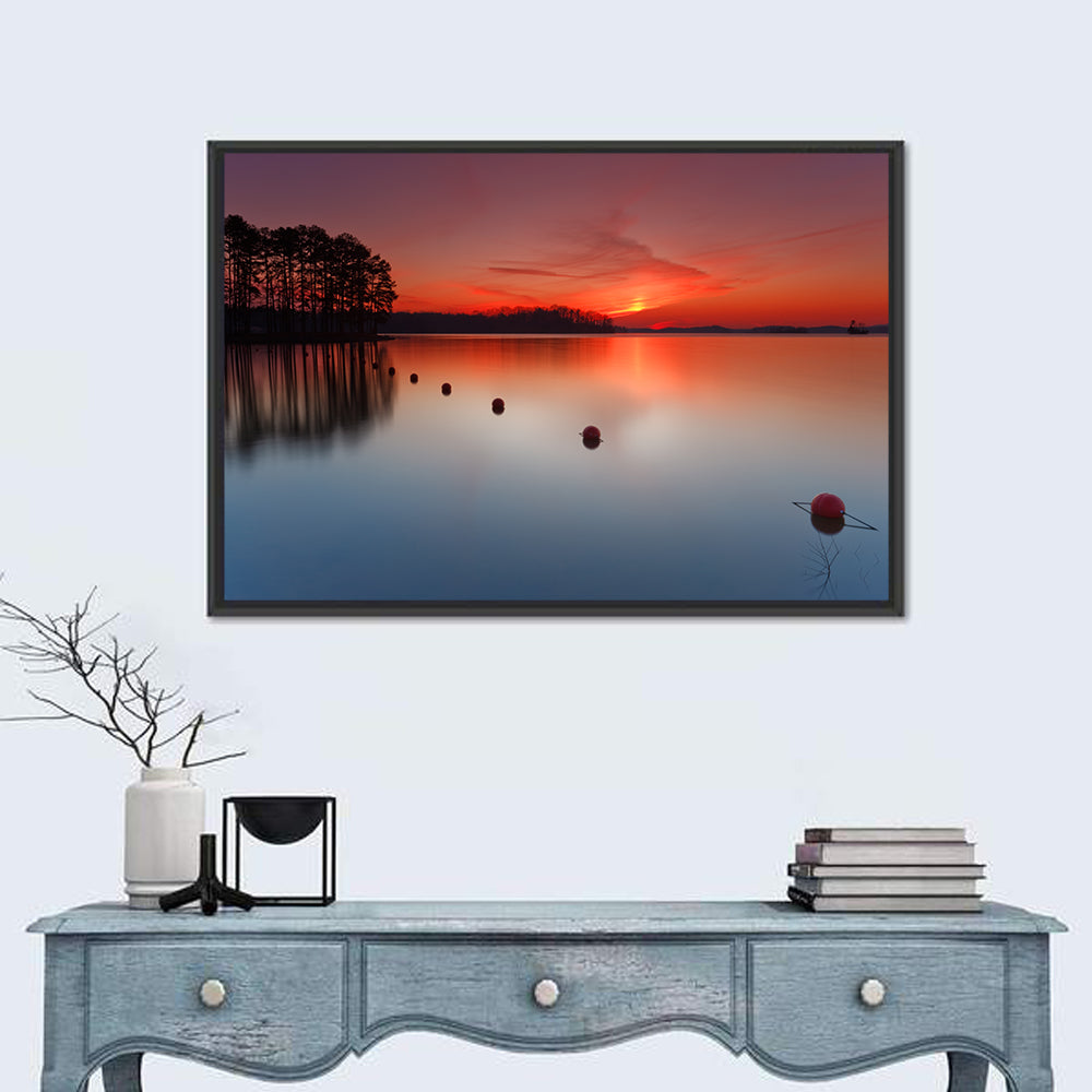 Lake Lanier Buoys at Sunset Wall Art in a room, landscape
