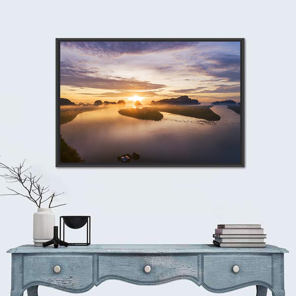 Phang Nga Bay Sunrise Wall Art in a room, landscape