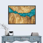 Burled Wood River with Teal Resin Wall Art