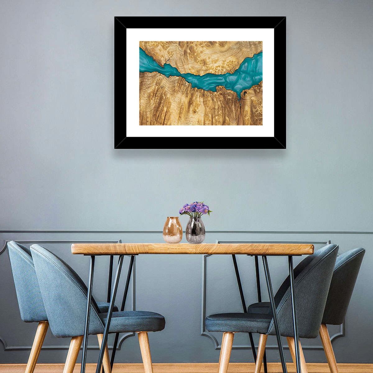Burled Wood River with Teal Resin Wall Art