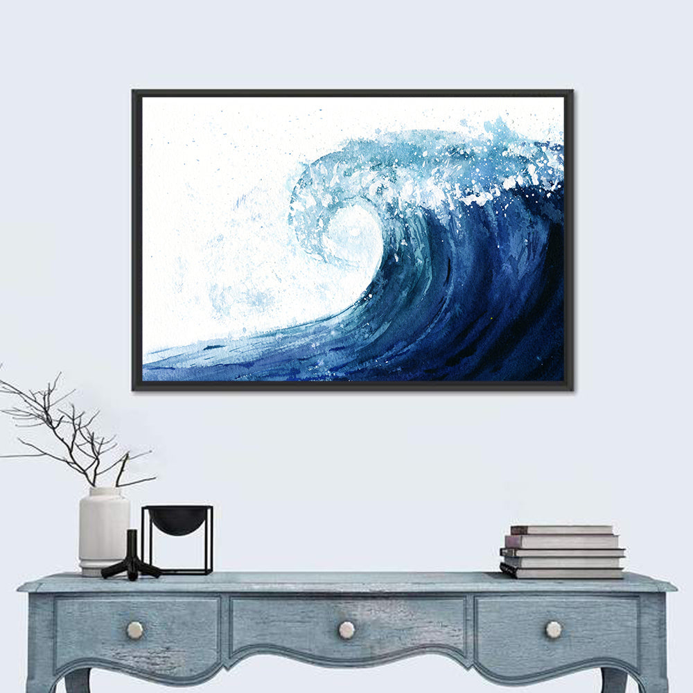 Watercolor Cresting Wave Wall Art in a room, landscape