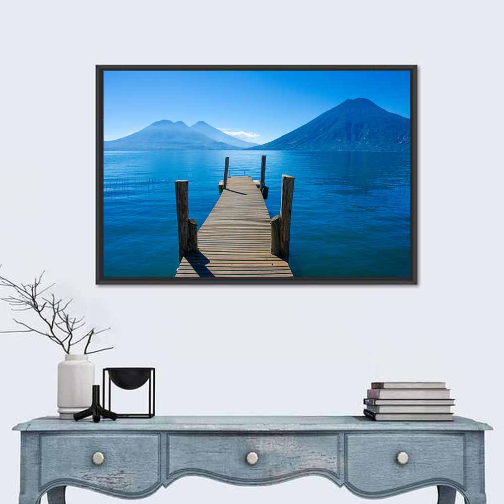 Lake Atitlán Pier View Wall Art in a room, landscape