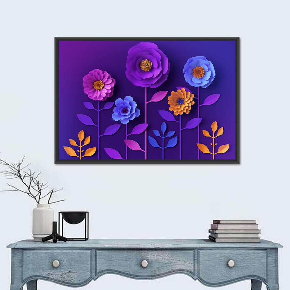 Layered Paper Bloom Illustration Wall Art in a room, landscape