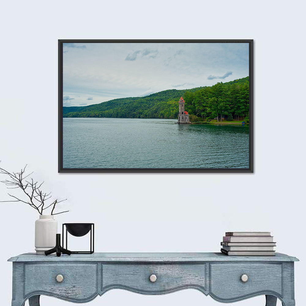 Otsego Lake View with Stone Tower Wall Art in a room, landscape