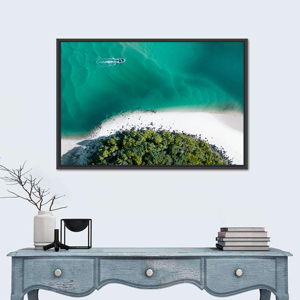 Clam Beach Aerial View Wall Art in a room, landscape