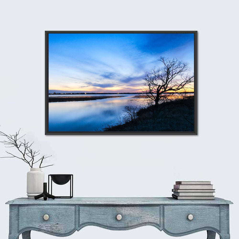 Lake Bemidji Twilight Wall Art in a room, landscape