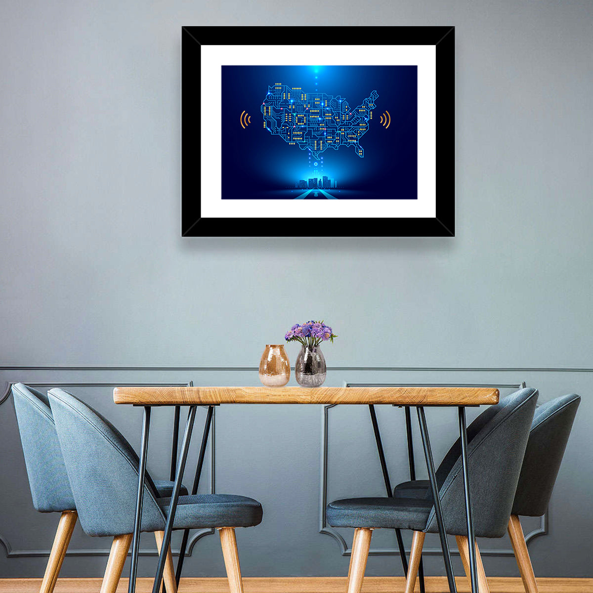 USA Circuit Map Wall Art in a room, landscape
