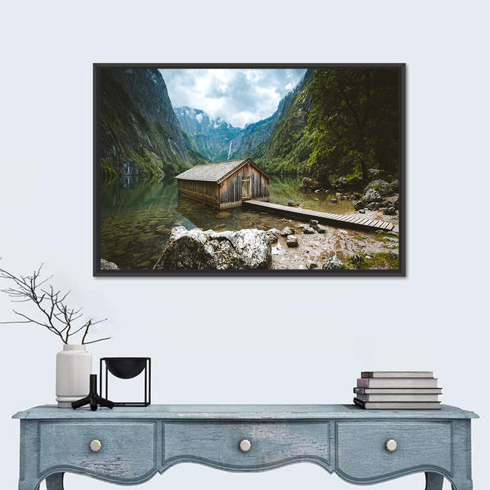 Cabin on Lake Obersee Wall Art in a room, landscape