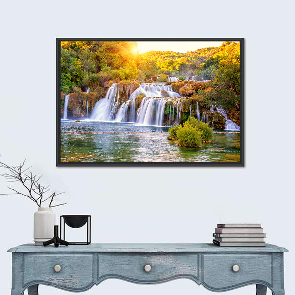 Skradinski Buk Waterfall at Golden Hour Wall Art in a room, landscape