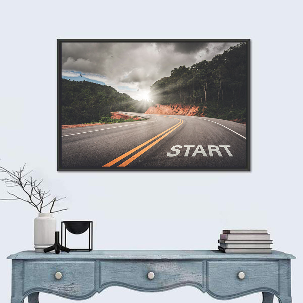 Start of a Journey, Sunrise Road Wall Art in a room, landscape
