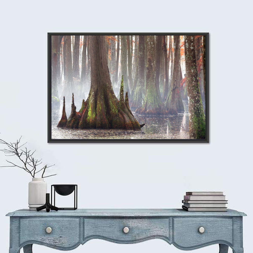 Chicot State Park Morning Fog Wall Art in a room, landscape