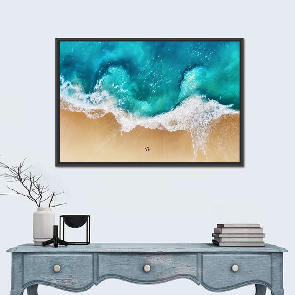 Turquoise Beach Aerial Wall Art in a room, landscape