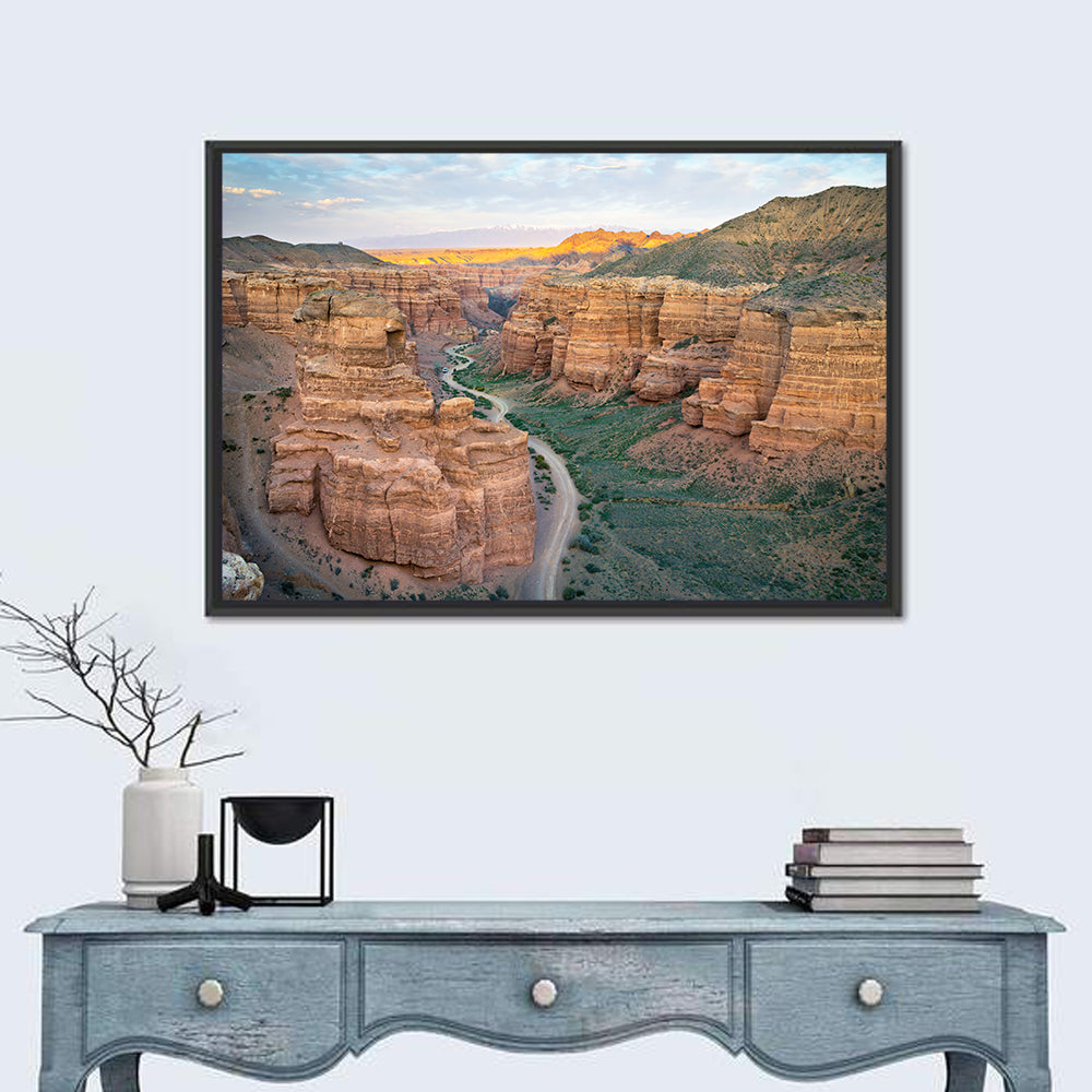 Charyn Canyon at Golden Hour Wall Art in a room, landscape