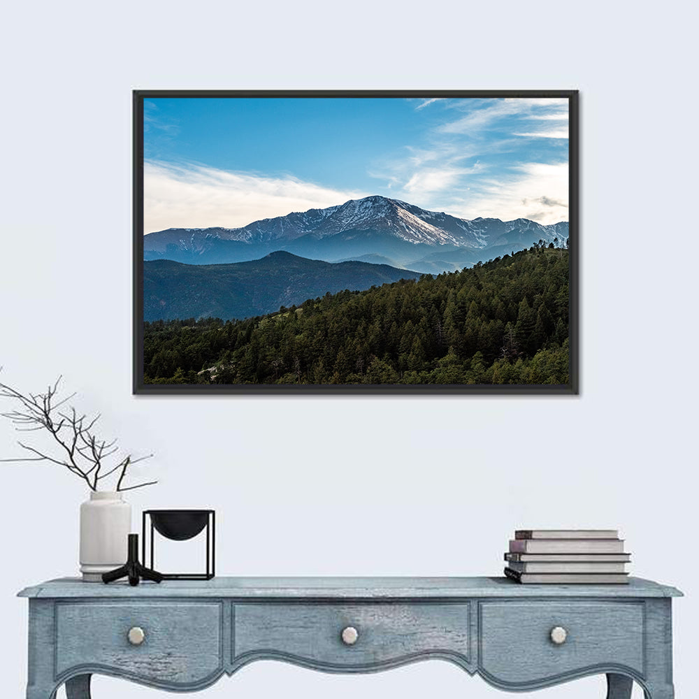 Pikes Peak Mountain Landscape Wall Art in a room, landscape