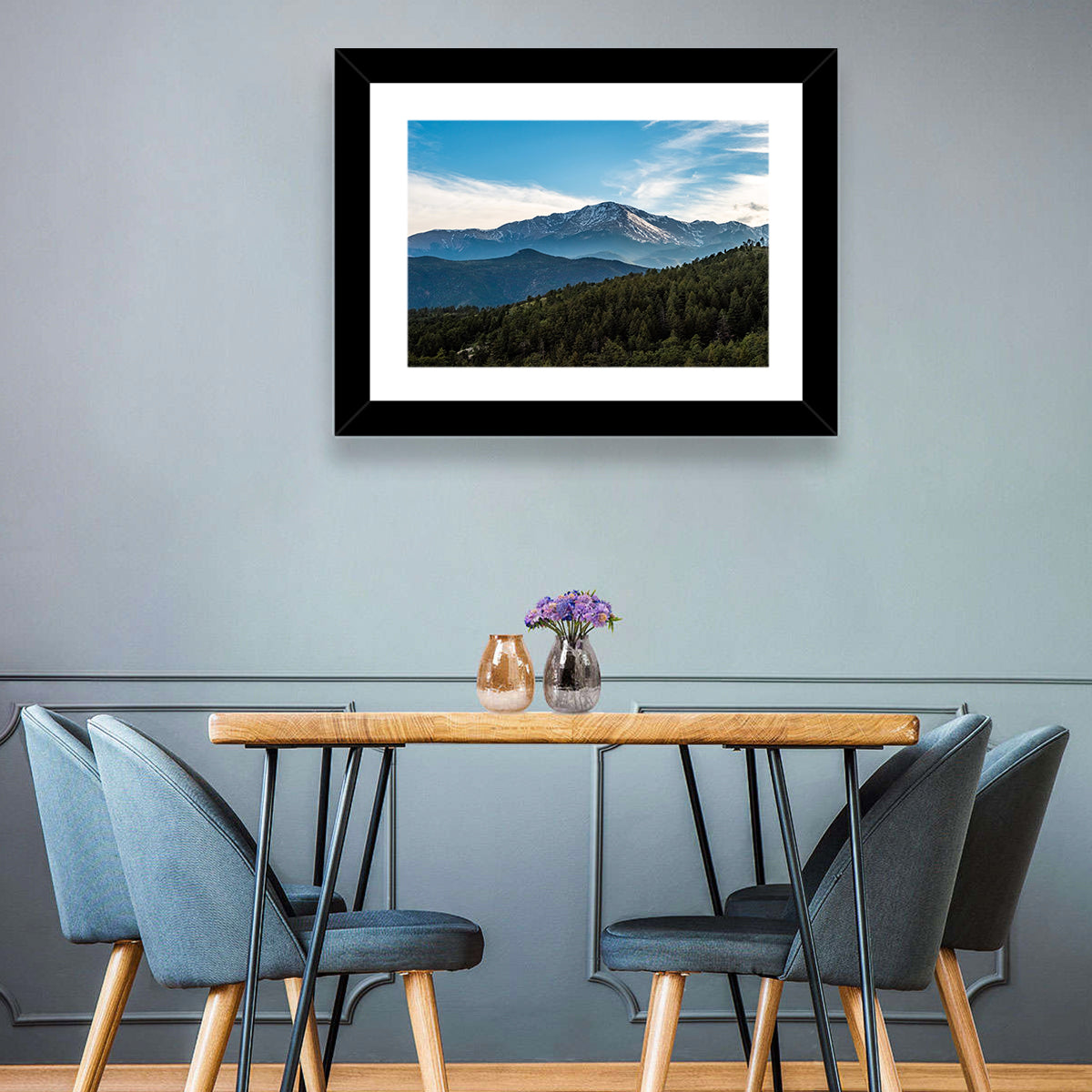 Pikes Peak Mountain Landscape Wall Art in a room, landscape