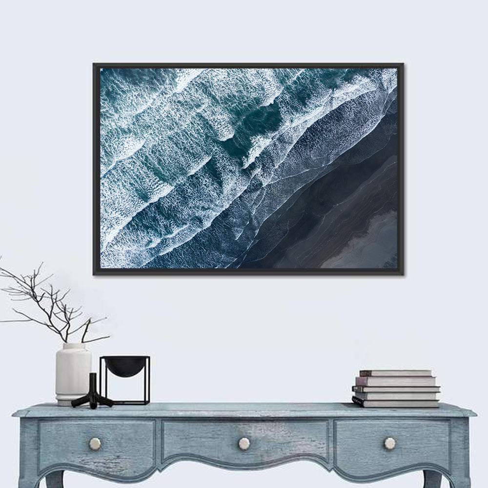 Volcanic Surf on Black Sand Wall Art in a room, landscape