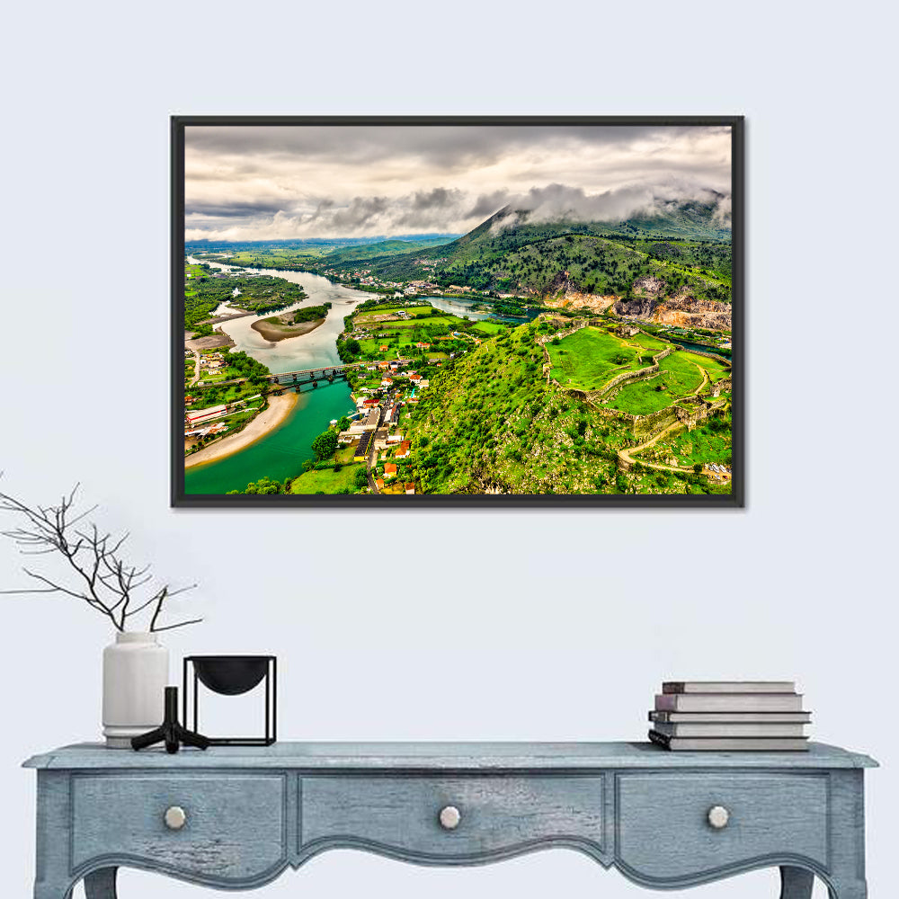 Rozafa Castle River Valley View Wall Art in a room, landscape