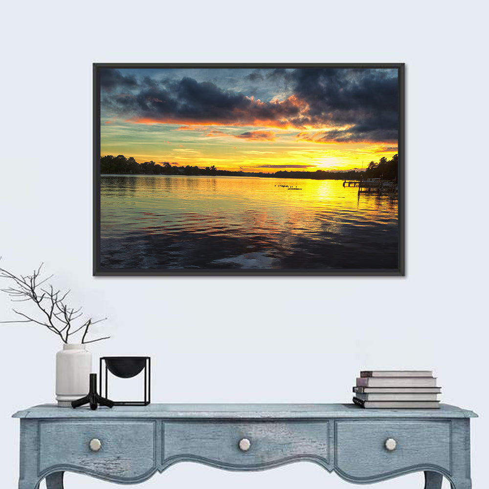 Lake Marion Sunset Wall Art in a room, landscape