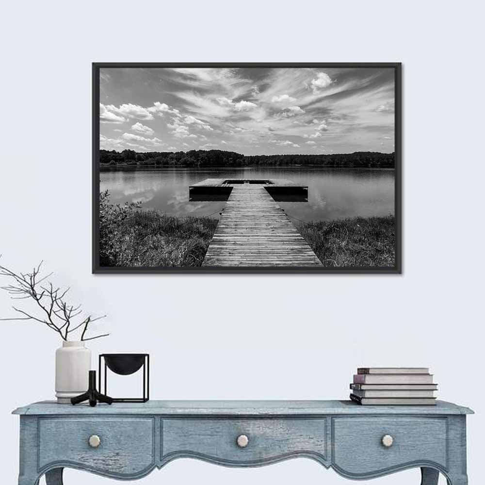 Wooden Dock at Lake Acworth Wall Art in a room, landscape