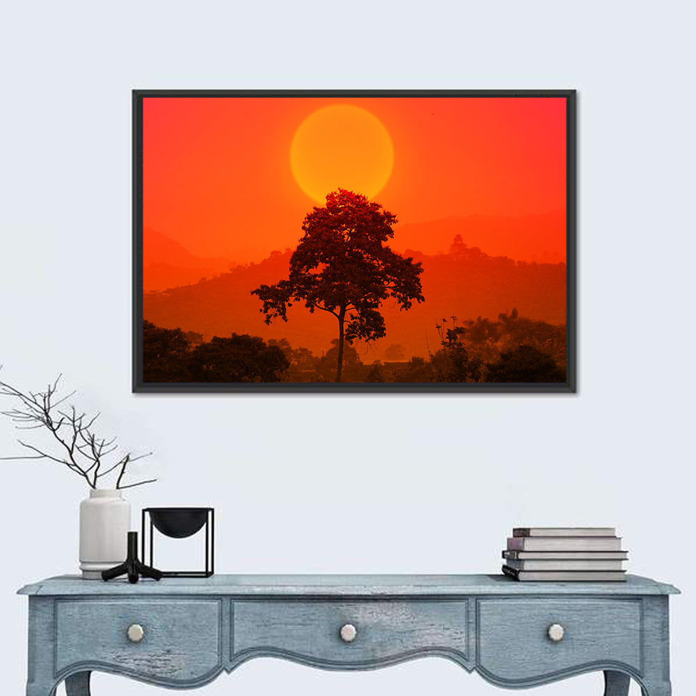 African Summer Sunset Wall Art in a room, landscape