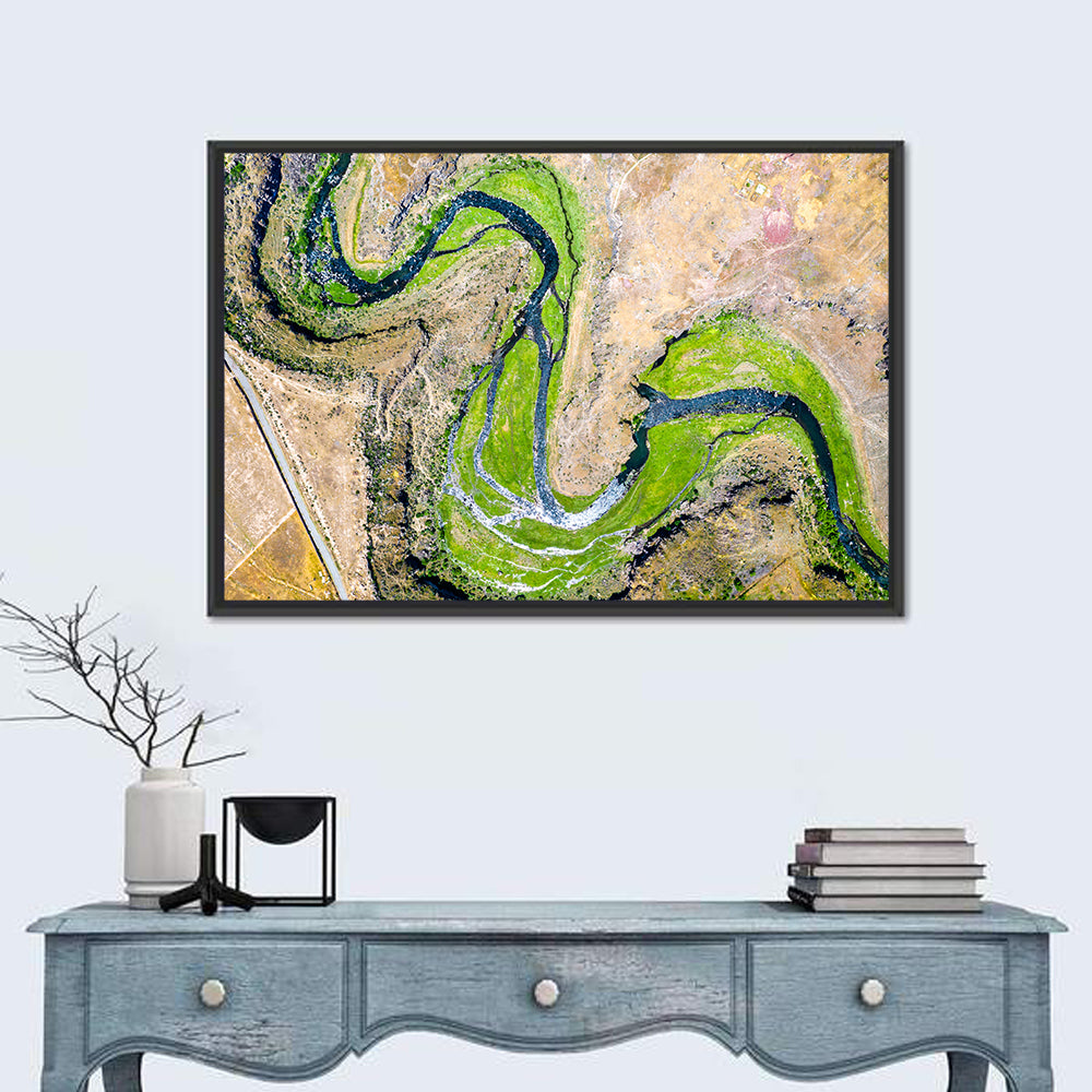 Kasagh River Valley Aerial Wall Art in a room, landscape