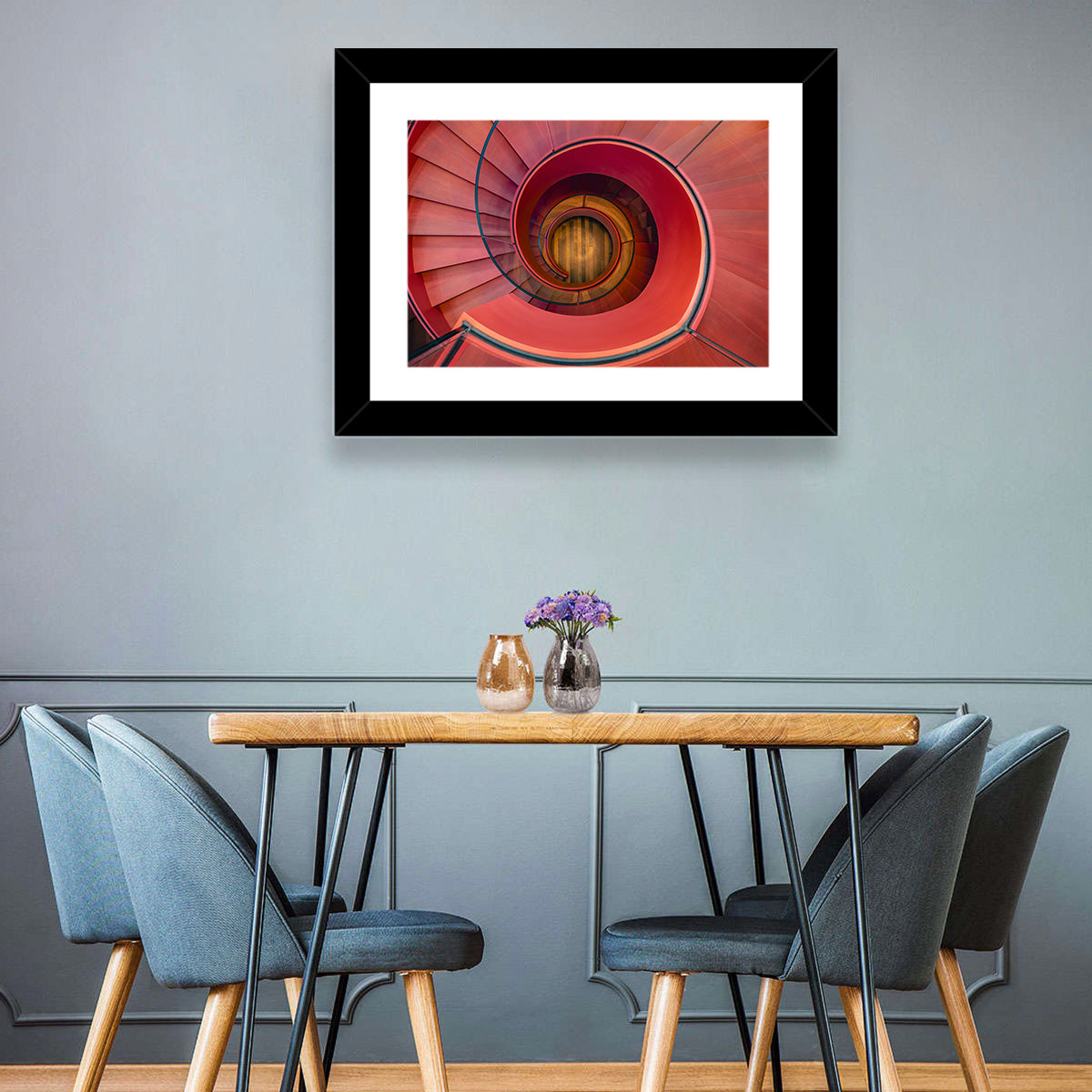 Red Spiral Staircase Wall Art in a room, landscape