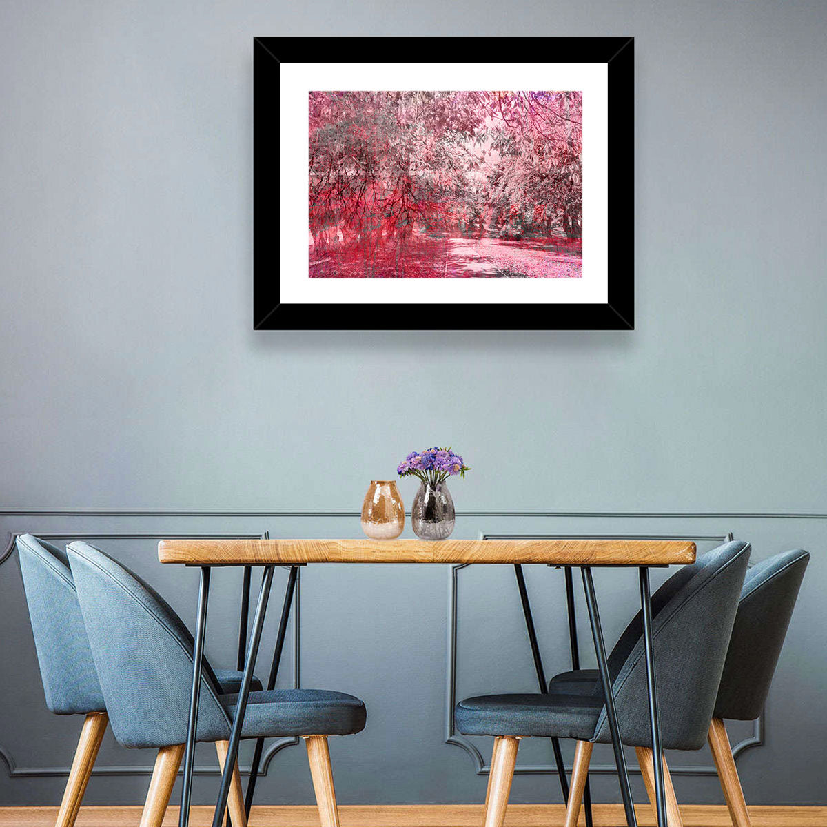 Pink Autumn Pathway Wall Art in a room, landscape