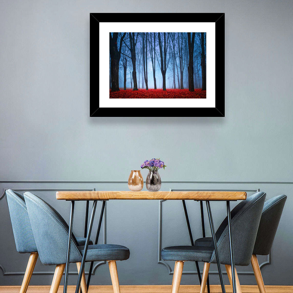 Mystical Autumn Forest Wall Art in a room, landscape