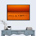 Geese Silhouettes at Orange Sunset Wall Art