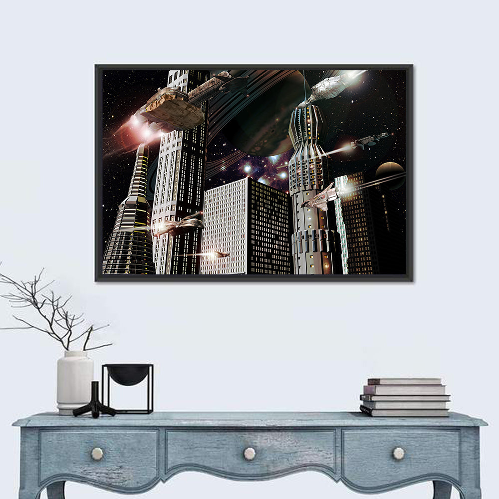 Ringed Planet Cityscape Wall Art