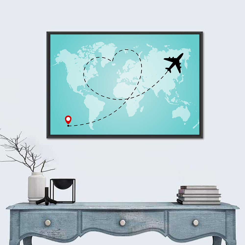 Heart Flight Map Wall Art in a room, landscape