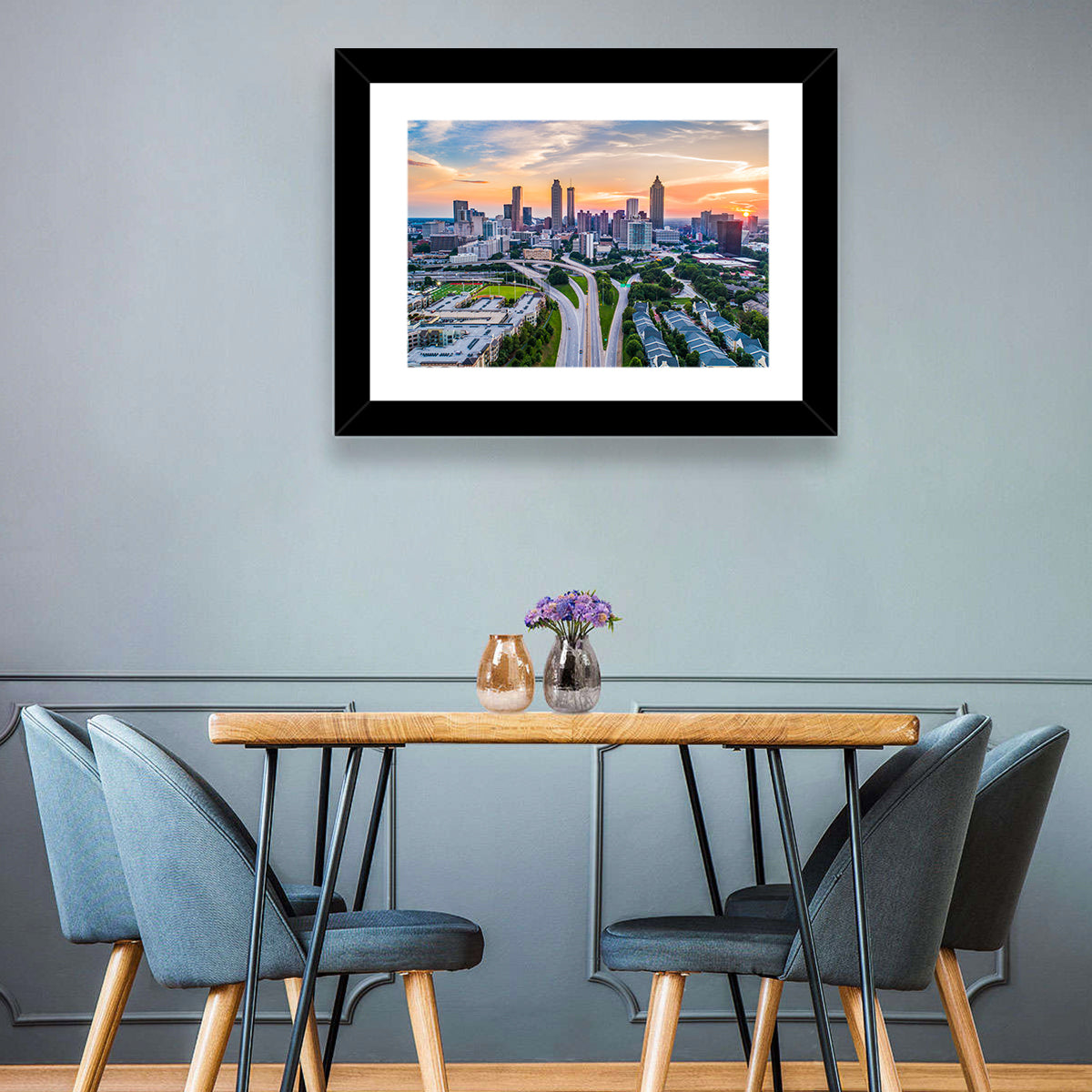 Downtown Atlanta Skyline Wall Art in a room, landscape