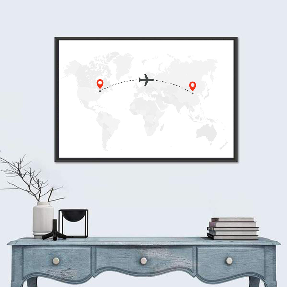 Air Travel World Map Wall Art in a room, landscape