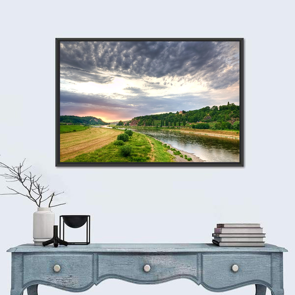 Elbe River at Golden Hour Wall Art in a room, landscape