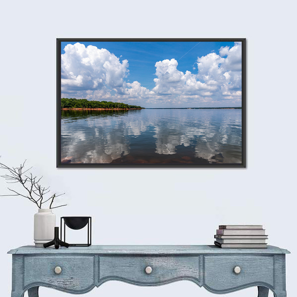 Thunderbird Lake Reflections Wall Art in a room, landscape