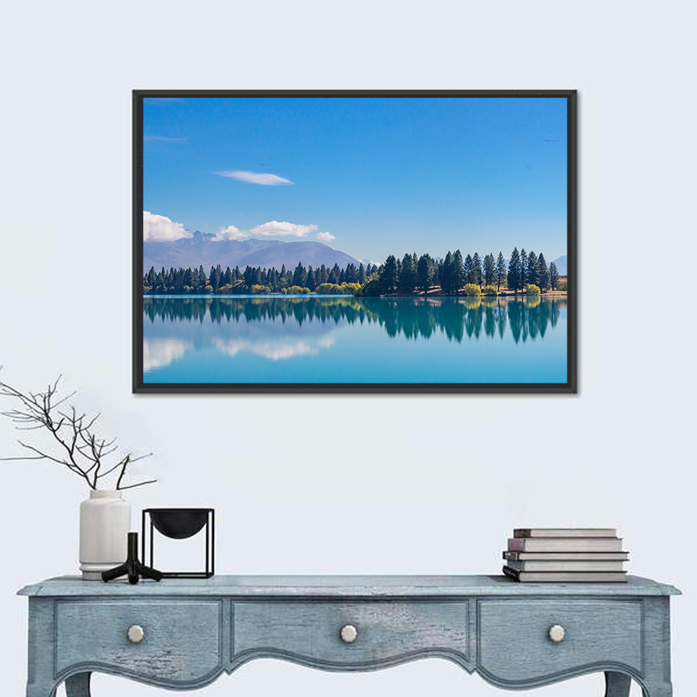Lake Ruataniwha Reflection Wall Art in a room, landscape