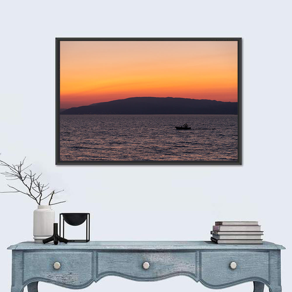 Lake Iznik Boat at Dusk Wall Art in a room, landscape