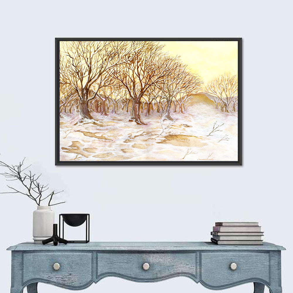 Winter Field with Snow-dusted Trees Wall Art in a room, landscape