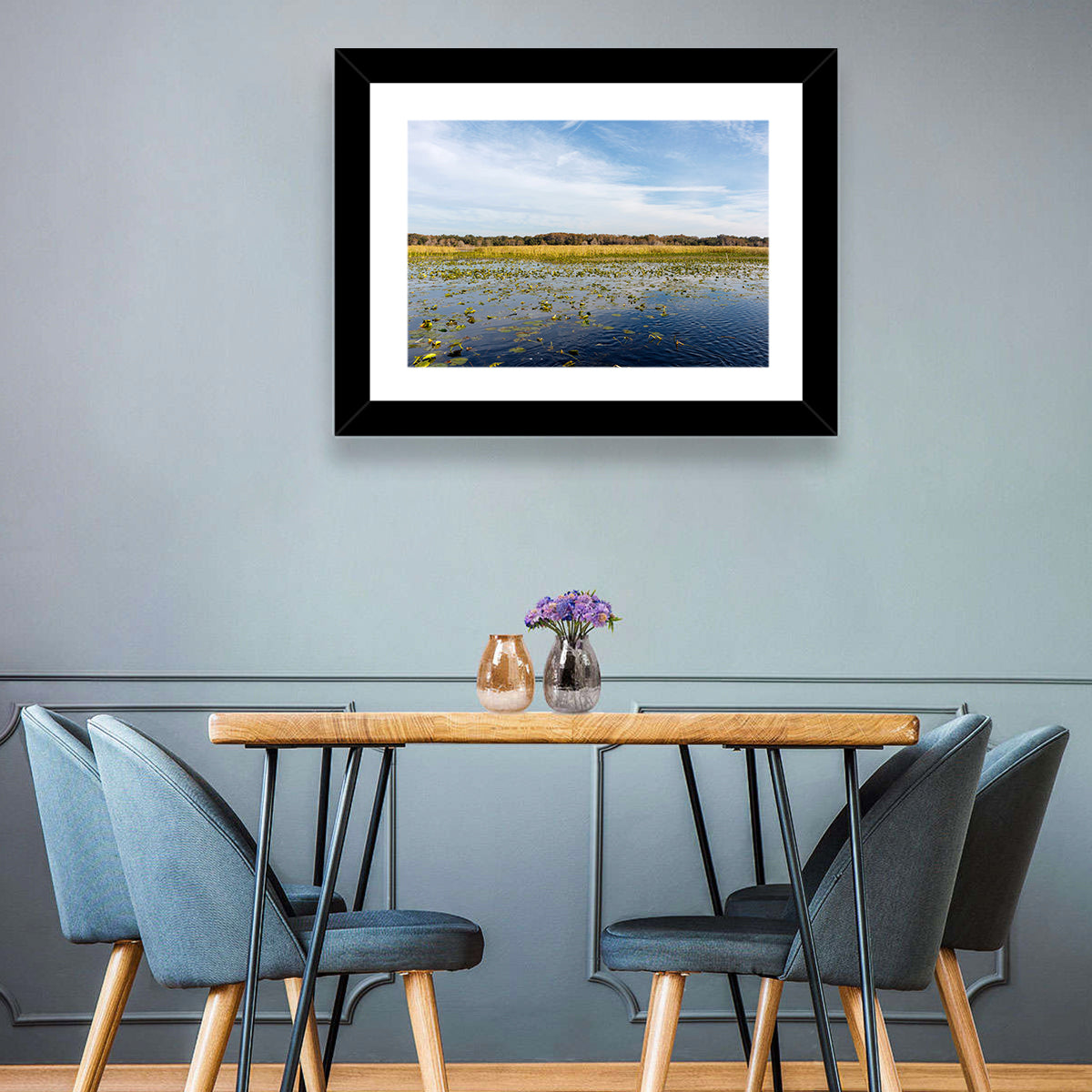 Cloudy Lake Toho Wall Art in a room, landscape