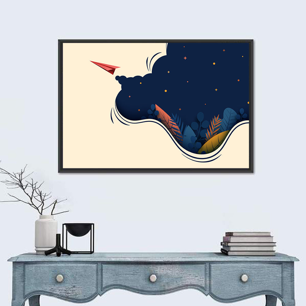 Paper Airplane in Flight Wall Art in a room, landscape