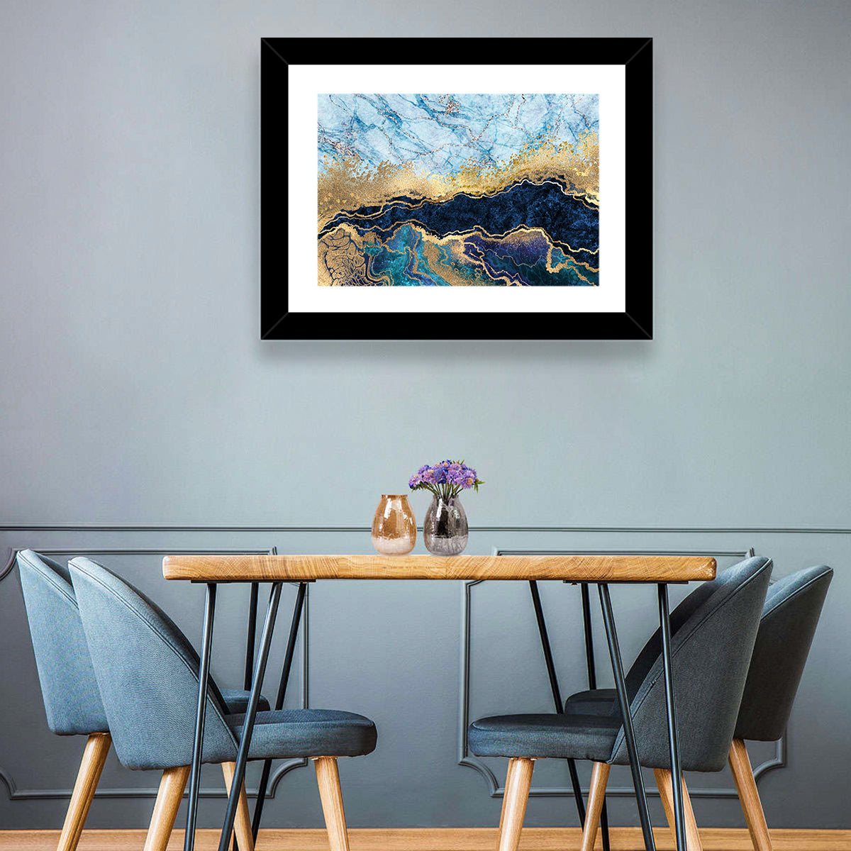 Blue Marble with Gold Veins Wall Art